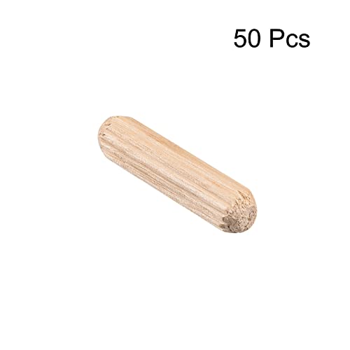 uxcell Wooden Dowel Pins 50pcs 6x25mm(1/4"x1") Fluted Beveled Ends Wood Dowel Pegs Kiln Dried Hardwood for Woodworking Furniture Shelf - size: 6x25mm