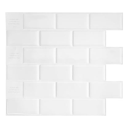 Smart Tiles Peel and Stick backsplash, Subway Pure White, 10.95"x9.7" - color: Pure White