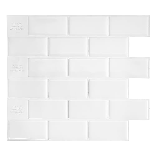 Smart Tiles Peel and Stick backsplash, Subway Pure White, 10.95"x9.7" - color: Pure White