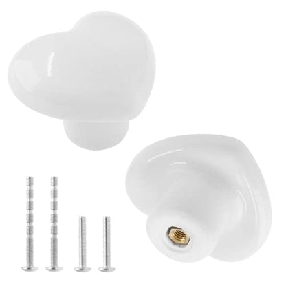 2pcs Ceramic Heart White Drawer Knobs, Cute Cabinet Pulls for Kids - color: White + Heart Shape, size: 2 Pack