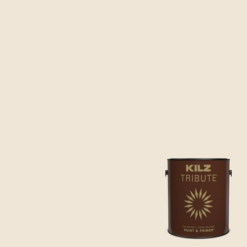 KILZ TRIBUTE Paint & Primer, Interior, Semi-Gloss, Champagne White, 1 Gallon - color: CHAMPAGNE WHITE, size: 128 Fl Oz (Pack of 1), style: Semi-Gloss