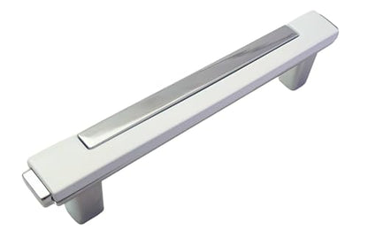 CAYBO 3.77 Inch (96mm) Gold Drawer and Cabinet Handle Set Unique Modern Kitchen Cabinet Pulls and Handles Chrome with White Trim, Pack of 5 - color: Chrome White, size: 5 Pack 3.77"/96mm