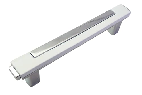 CAYBO 3.77 Inch (96mm) Gold Drawer and Cabinet Handle Set Unique Modern Kitchen Cabinet Pulls and Handles Chrome with White Trim, Pack of 5 - color: Chrome White, size: 5 Pack 3.77"/96mm