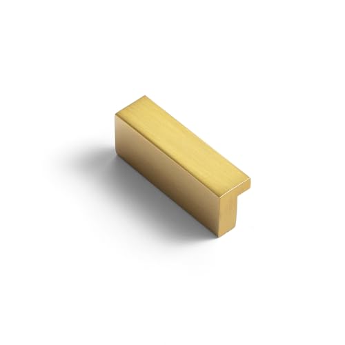 Goo-Ki 12pcs Cabinet Handles Brushed Gold Finger Pulls Drawer Pull - 1-1/4 in (32mm) Hole Centers Kitchen Hardware Bar Cabinet Pulls Solid Aluminum Material - color: Brushed Gold, size: 1-1/4 Inch Hole Center