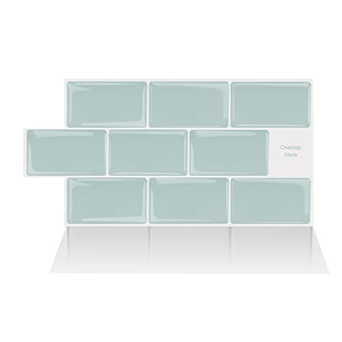 Alwayspon 10 Sheets 3D Thickened Peel and Stick Vinyl Backsplash Tiles, 12"x6" Self-Adhesive Wallpaper Wall Tile Stickers Stick on Subway Tiles for Kitchen Bathroom, Light Green 056 - color: T80056