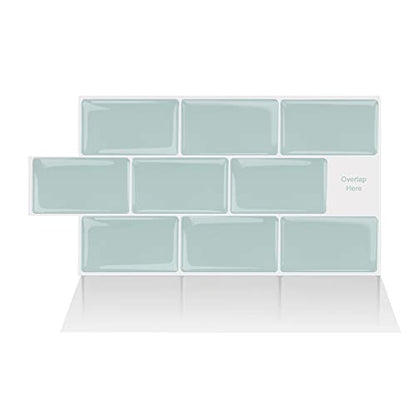 Alwayspon 10 Sheets 3D Thickened Peel and Stick Vinyl Backsplash Tiles, 12"x6" Self-Adhesive Wallpaper Wall Tile Stickers Stick on Subway Tiles for Kitchen Bathroom, Light Green 056 - color: T80056