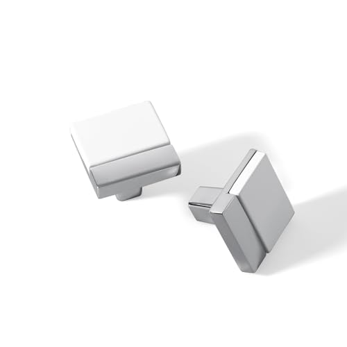 10 Pack White Silver Square Cabinet Knobs, Single Hole - color: White Silver, size: Square
