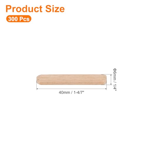 uxcell 300Pcs 1/4" x 1-4/7" Wooden Dowel Pins, Wood Dowels Rods, Furniture Woodworking Grooved Fluted Pin, Wooden Dowels Fluted for Craft, DIY Projects - size: 6 x 40mm
