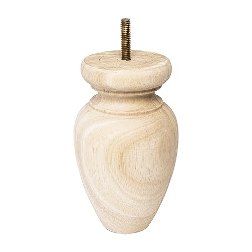 OUTWATER 5-1/2 in. H x 3-1/4 in. Dia Unfinished Solid Hardwood Bun Foot Leg for Furniture 4 Pack with 4 Free Insert Nuts and Drill Bit - color: Unfinished