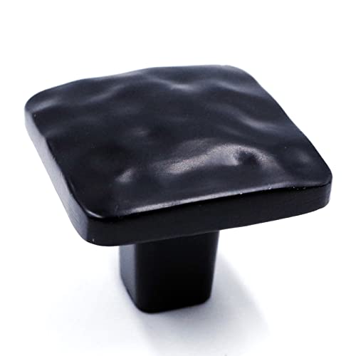 Jetland Square Hammered Cabinet Knobs - 6-Pack, Flat Black, 1-1/4" Knobs, Rustic Solid Cast Square Knobs for Dresser Nightstand Furniture, HT0612030 - color: Flat Black, size: 1-1/4" Knobs