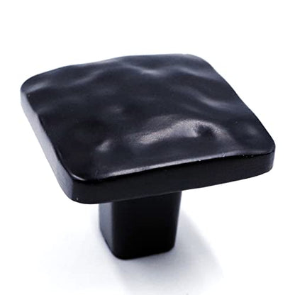 Jetland Square Hammered Cabinet Knobs - 6-Pack, Flat Black, 1-1/4" Knobs, Rustic Solid Cast Square Knobs for Dresser Nightstand Furniture, HT0612030 - color: Flat Black, size: 1-1/4" Knobs