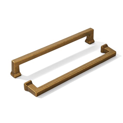 khtumeware 10 Pack 8inch(203mm) Hole Center Vintage Antique Brass Cabinet Pulls Heavy-Duty Solid Cabinet Hardware Pulls for Kitchens, bathrooms and Dresser Handle - color: Antique Brass, size: 8inch(203mm) hole center
