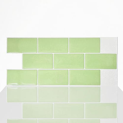 Alwayspon 10 Sheets Green Cream 3D Vinyl Backsplash Subway Sticker Peel and Stick, Self-Adhesive Wall Tile Transfer Wall Sticker Sheets for Kithchen Bathroom, 11.81"x5.12" - color: Dj110