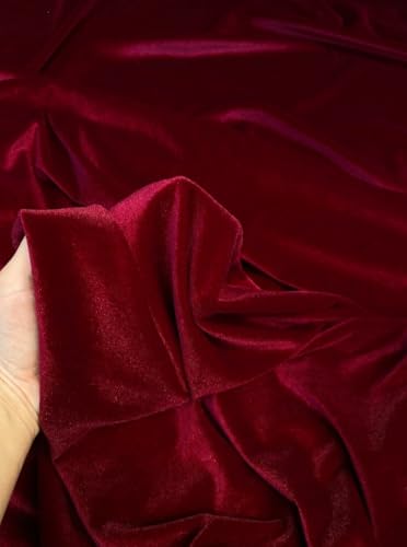 Premium Stretch Velvet Fabric by The Yard - Wrinkle-Resistant - Soft - Upholstery Fabric - Polyester Spandex Blend - for Clothing and Crafts - Resistant – 58-60 Inches Wide (Burgundy, 1 Yard) - color: Burgundy, size: 1 Yard