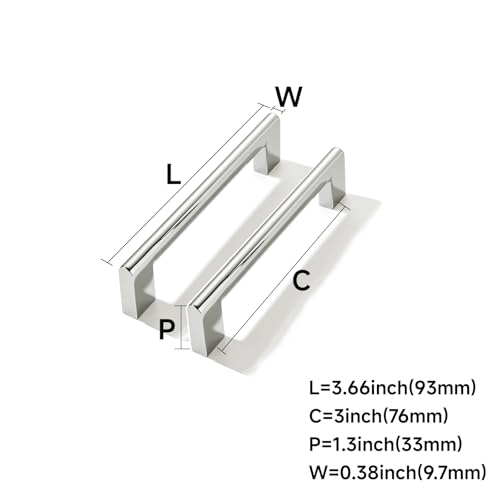 10 Pack 3 Inch Hole Center Polished Nickel Cabinet pulls Heavy Duty Solid Hardware for bathrooms Dressing Tables cabinets and Kitchen cabinets. - color: Polished Nickel, size: 3 Inch Hole Center