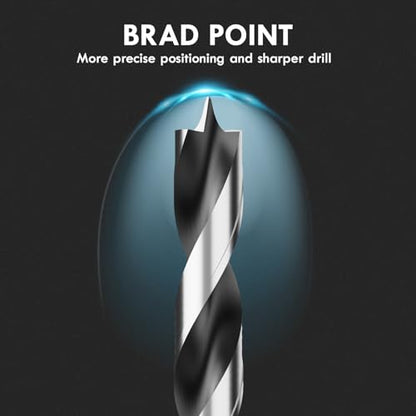 12Pcs (3mm - 12mm) Metric Brad Point Wood Drill Bit Set - size: Round Shank (0.118"-0.472") - 12pcs
