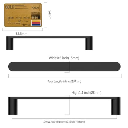 Amerdeco 10 Pack ZH0005MB Matte Black Cabinet Pulls 6.3" - color: Matte Black, size: 6.3" hole center
