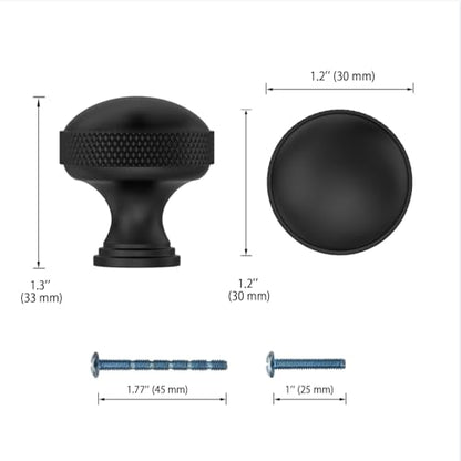 10 Pack Matte Black Knurled Cabinet Knobs Kitchen Black Drawer Knobs Dresser Pulls Cupboard Hardware for Bathroom Cabinets - color: Matte Black, size: Curved Round Knobs