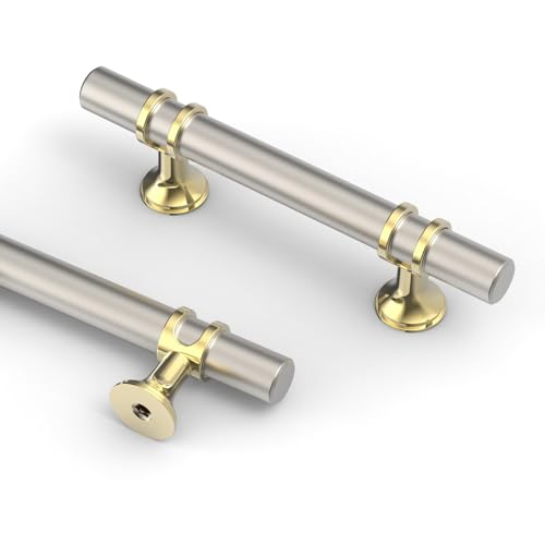 Asidrama 6 Pack 3 Inch(76mm) Gold and Brushed Satin Nickel Cabinet Pulls Heavy-Duty Solid Kitchen Cabinet Handles Oil Rubbed Drawer Hardware for Bathrooms Cupboard - color: Gold and Brushed Satin Nickel, size: 3" Hole Center, style: 6 Pack