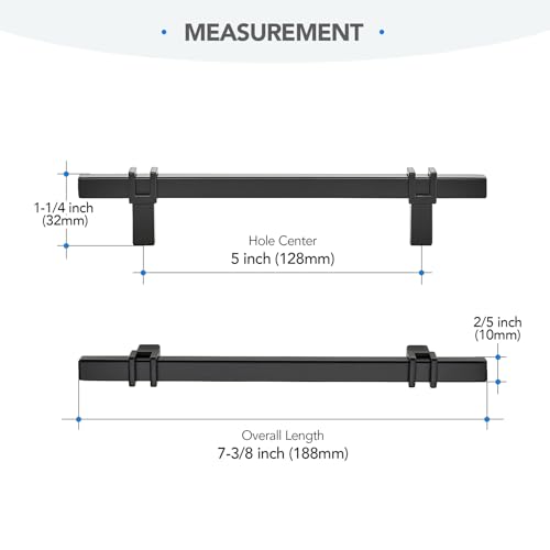 HOME EDIT 5 inch Black Cabinet Handles, 10 Pack Kitchen Cabinet Handles Matte Black Drawer Pulls Zinc Alloy Square Bar Kitchen Pulls - color: Black, size: 5 Inch Hole Center