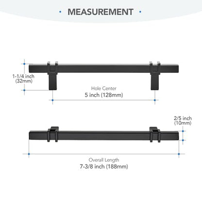 HOME EDIT 5 inch Black Cabinet Handles, 10 Pack Kitchen Cabinet Handles Matte Black Drawer Pulls Zinc Alloy Square Bar Kitchen Pulls - color: Black, size: 5 Inch Hole Center