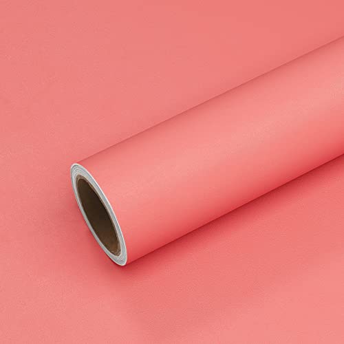 VEELIKE 15.7''x118'' Salmon Pink Wallpaper Removable Thick Pink Contact Paper Peel and Stick for Walls Cabinets Shelves Self Adhesive Vinyl Wall Coverings for Girl's Bedroom Living Room Furniture - color: Salmon Pink, size: 15.7" x 118"