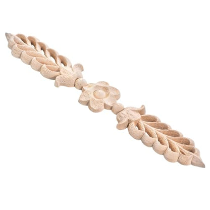 4PCS Unpainted Wood Appliques Onlays for Furniture Decoration, 24.5x3.5cm/9.65"x1.38", Leaf Flower Center Side Decal for Cabinet Bed Wall Ceiling Frame Corner Decoration