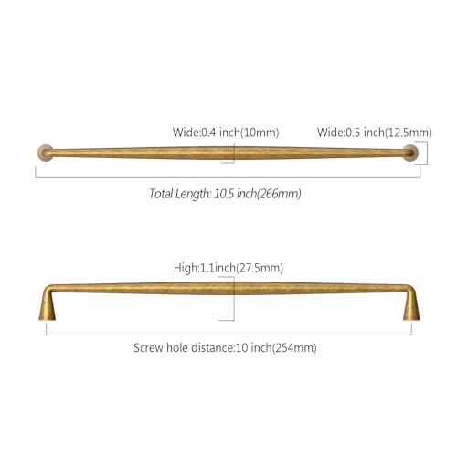 Asidrama Brushed Antique Brass Cabinet Pulls Solid Handles,10 Inch,10 Pack - color: Brushed Antique Brass, size: 10" Hole Center(254mm)