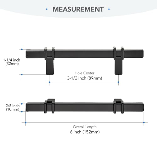 HOME EDIT 3-1/2 inch Black Cabinet Handles, 10 Pack Kitchen Cabinet Handles Matte Black Drawer Pulls Zinc Alloy Square Bar Kitchen Pulls - color: Black, size: 3-1/2 Inch Hole Center