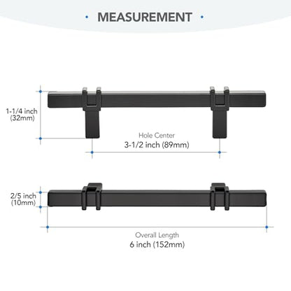 HOME EDIT 25 Pack 3-1/2 inch Black Cabinet Handles, Kitchen Cabinet Handles Matte Black Drawer Pulls Zinc Alloy Square Bar Kitchen Pulls - color: Black, size: 3-1/2 Inch Hole Center