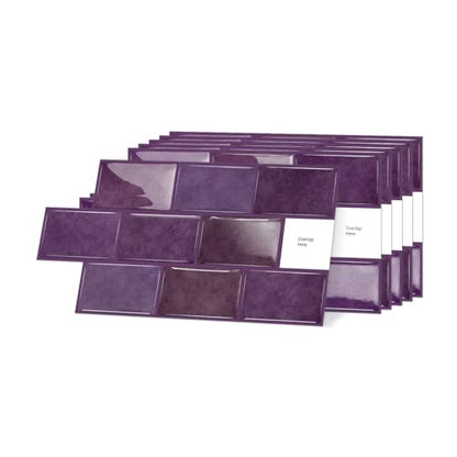 Alwayspon 6x12inchx10Pcs Self Adhesive Wall Tile Sticker, Peel and Stick Adhesive Waterproof Backsplash Stick on Tile Decals for Kitchen Bathroom Wall, Deep Purple - color: Deep Purple