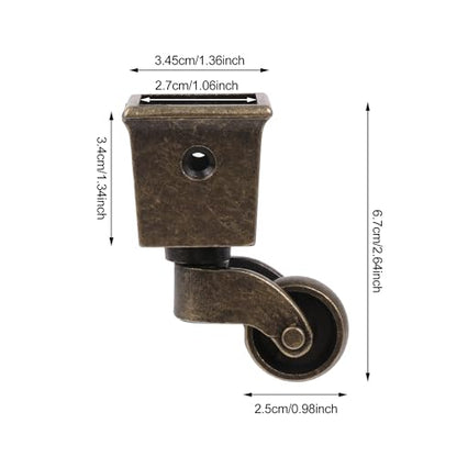 Vintage-Wheel-Caster-Cups Square Cup Swivel Wheel Casters for Furniture, Piano Stands, Tables, Cabinets, Bookshelves, Plant Stands 2.6 x 1.5 Inch (2PCS) by Emptty - style: Square