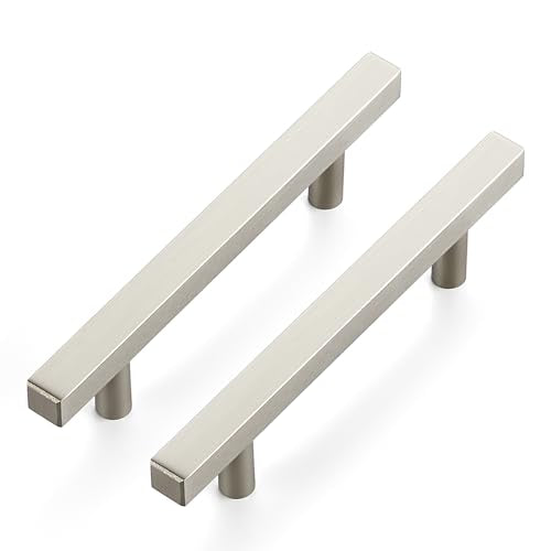 Brushed Nickel Cabinet Handles Drawer Pulls 3.75 Inch CC 10 Pack - color: Brushed Nickel Square T-Shaped, size: 3-3/4" Hole Center