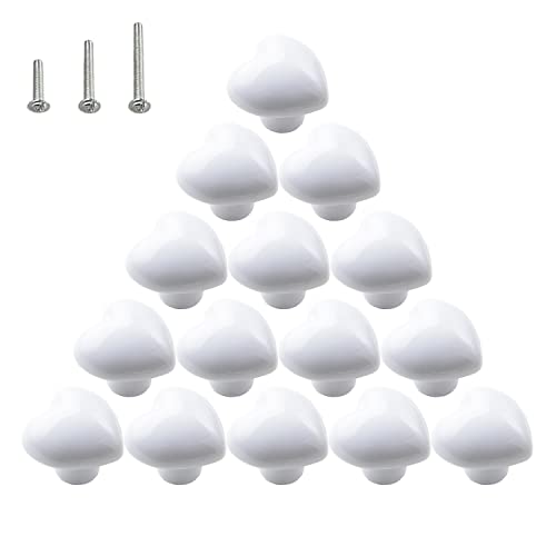 HUAMULAN Ceramic Knobs Heart Shape Cabinet Dresser Pulls Door Handle 15 PCS - color: LS154-White-15PCS
