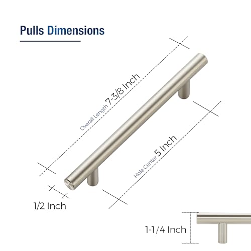 20 Pack Brushed Nickel Cabinet Handles, 5 in Hole Center Cabinet Pulls - color: Brushed Nickel, size: 5 in Hole Center
