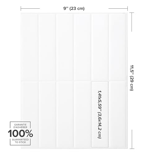 Smart Tiles Peel and Stick backsplash, Stacked Pure White, 11.43"x9" - color: Pure White