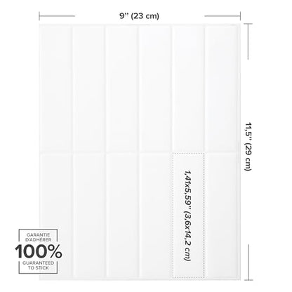 Smart Tiles Peel and Stick backsplash, Stacked Pure White, 11.43"x9" - color: Pure White
