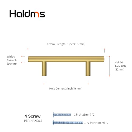 Haidms 20 Pack 3 Inch Gold Cabinet Handles Brass Kitchen Pulls - size: 3" Hole Center