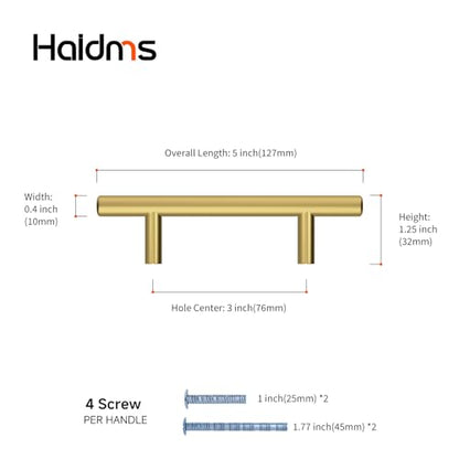 Haidms 20 Pack 3 Inch Gold Cabinet Handles Brass Kitchen Pulls - size: 3" Hole Center