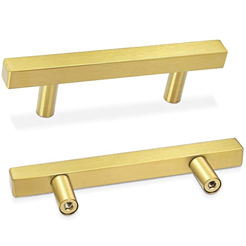 AEEKEL 30 Pack Brushed Brass Kitchen Cabinet Handles 5" Length Drawer Pulls - color: Gold, size: 3 In Hole Center