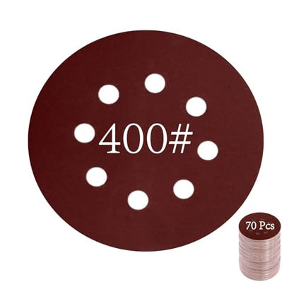 70 PCS 5 Inch Sanding Discs, 400 Grit Hook and Loop Sandpaper for Orbital Sander, Round Sanding Pads for Random Orbital Sander, Sandpaper Discs for Wood Metal Polishing - style: TiePan-400#-70pcs