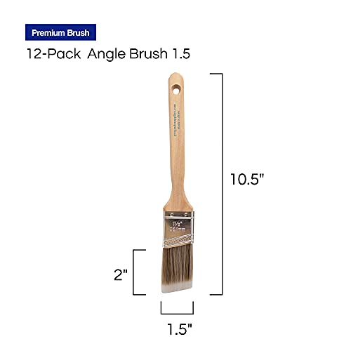 Pro Grade Paint Brushes, 1.5 Inch Angle Paint Brush, Walls & Trim, 12 Pack - size: 12Ea 1.5A