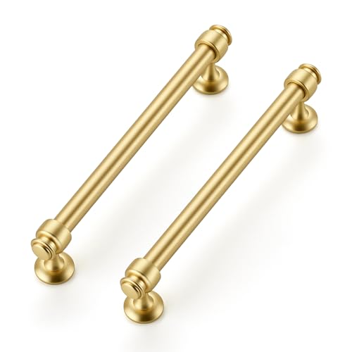 12 Pack Brushed Gold Cabinet Handles, 6-1/4" Hole Center Drawer Pulls - color: Brushed Gold, size: 6-1/4 Inch Hole Center