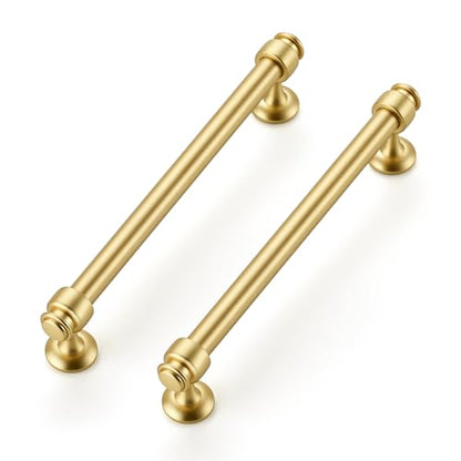 12 Pack Brushed Gold Cabinet Handles, 6-1/4" Hole Center Drawer Pulls - color: Brushed Gold, size: 6-1/4 Inch Hole Center