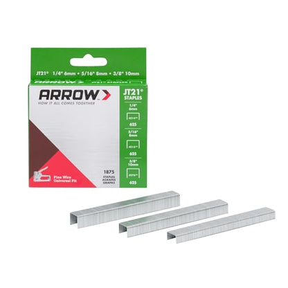 Arrow 21MP1 JT21 Thin Wire Staples Multipack for Staple Guns and Staplers, Use for Upholstery, Crafts,General Repairs, Includes 1/4-Inch, 5/16-Inch, and 3/8-Inch Sizes, 1875 Count,(Packaging May Vary) - size: 1/4 + 5/16 + 3/8 Inch (Variety Pack)