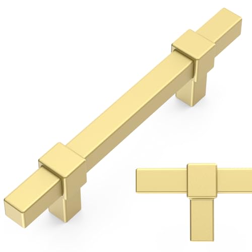 Amerdeco 10 Pack 3 Inch 76mm Brushed Gold Cabinet Pulls Zinc Alloy Heavy Duty Modern Kitchen Cabinet Handles Drawer Pulls Hardware for Cabinets Cupboard Dresser Wardrobe ZH0087 - color: Brushed Gold, size: 3"/76mm Hole Center