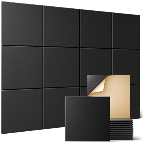 Sonicism 12 Pack Acoustic Wall Panels with Self-Adhesive, 12" X 12" X 0.4" Sound Proof Foam Panels, Decorative Soundproof Wall Panels, Sound Proof Absorbing Tiles for Home & Offices, Black - color: Black, size: Flat Panels (12 Pack)