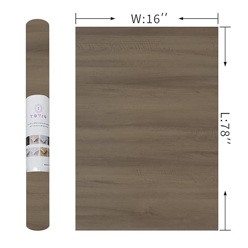 TOTIO Taupe Wood Grain Wallpaper Peel and Stick Dark Walnut Wood Contact Paper 16x78inch Matte Thickened Waterproof Self-Adhesive PVC Wall Sticker Counter Top Stick Paper Wood Vinyl Wrap for Cabinet - color: Taupe, size: 16" x 78"