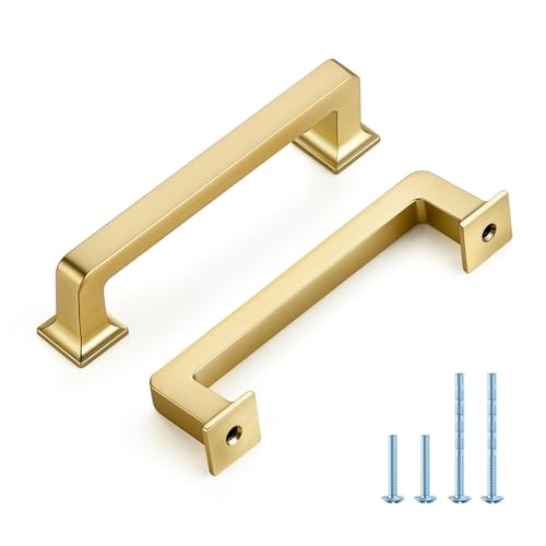 HOME EDIT Brushed Gold Cabinet Handles Zinc Pulls 3-3/4 Inch 10 Pack - color: Brushed Gold, size: 3-3/4 inches Hole Center