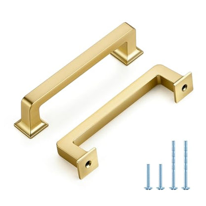 HOME EDIT Brushed Gold Cabinet Handles Zinc Pulls 3-3/4 Inch 10 Pack - color: Brushed Gold, size: 3-3/4 inches Hole Center